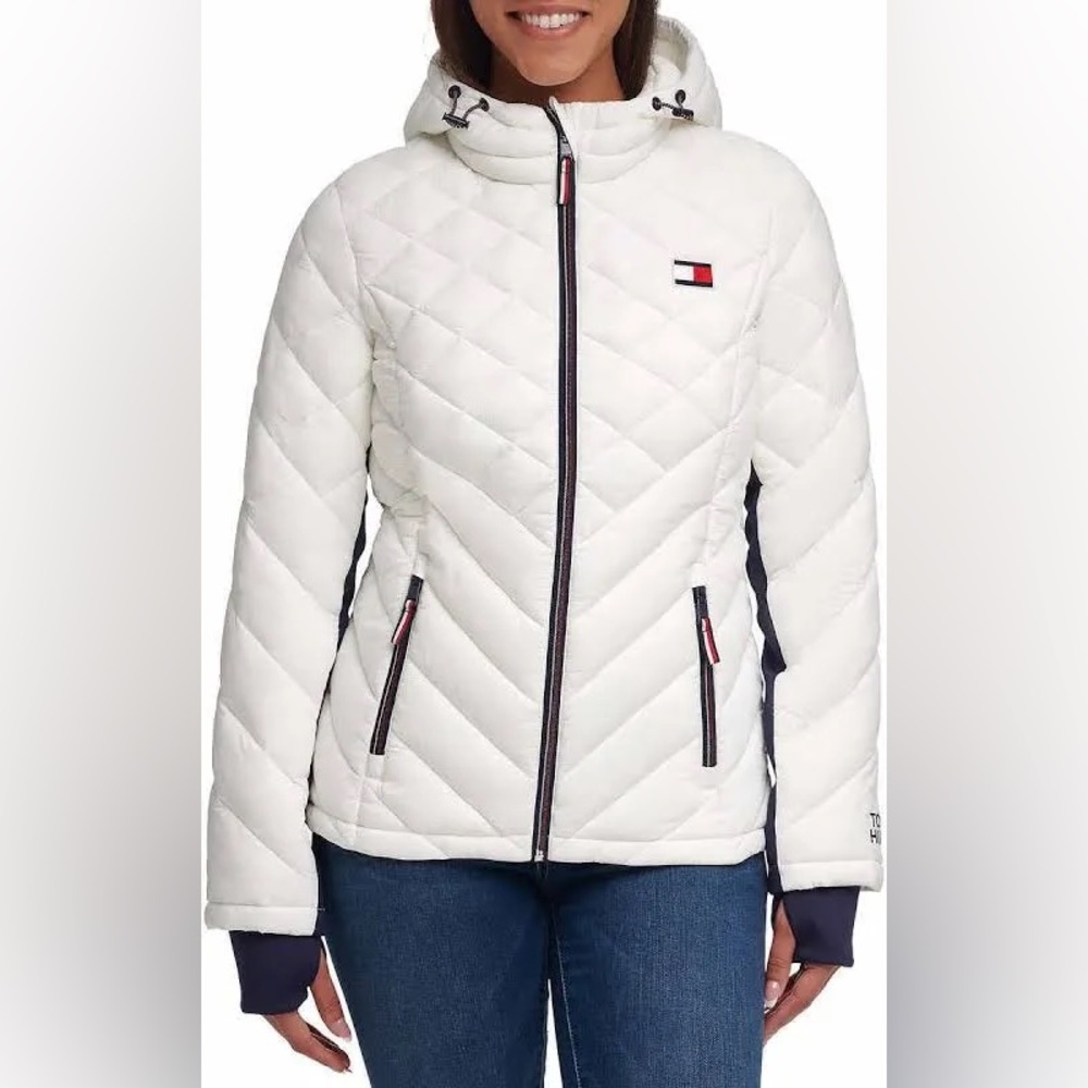 EUC Tommy Hilfiger Packable White Quilted Jacket size Small